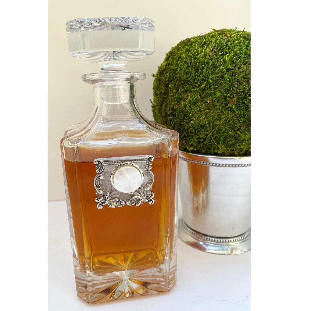 Crystal Decanter | Silver Medallion & Mother of Pearl | 30th Anniversary Gift