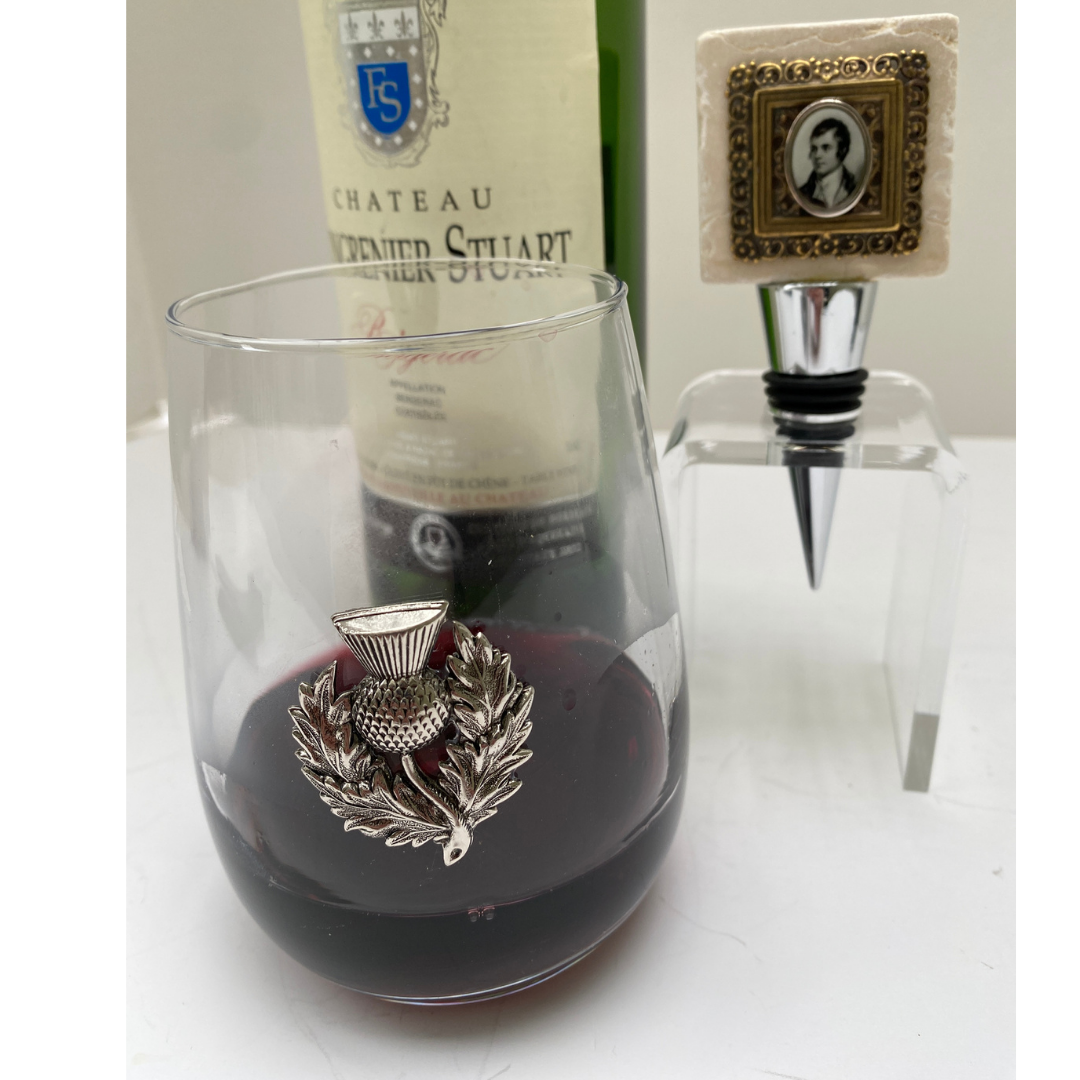 Robert Burns Bottle Stopper Paired with Wine Glass