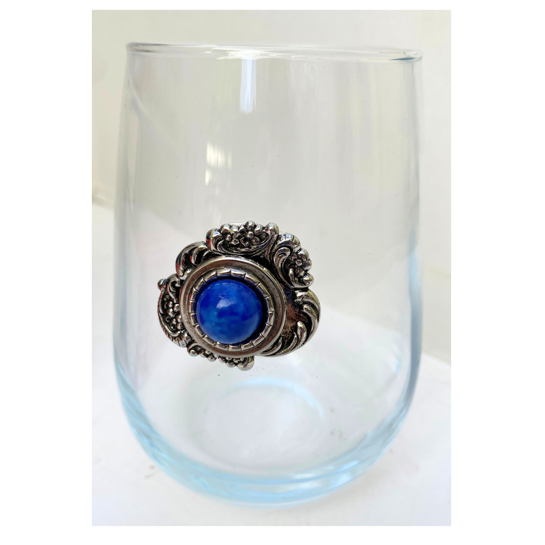 Stemless Wine Glass | Embellished in Blue Lapis and Silver