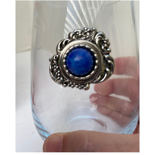 Stemless Wine Glass | Embellished in Blue Lapis and Silver