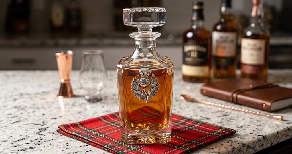 Decanter with Silver Scottish Thistle Gift for Scottish Bourbon lover of Whiskey