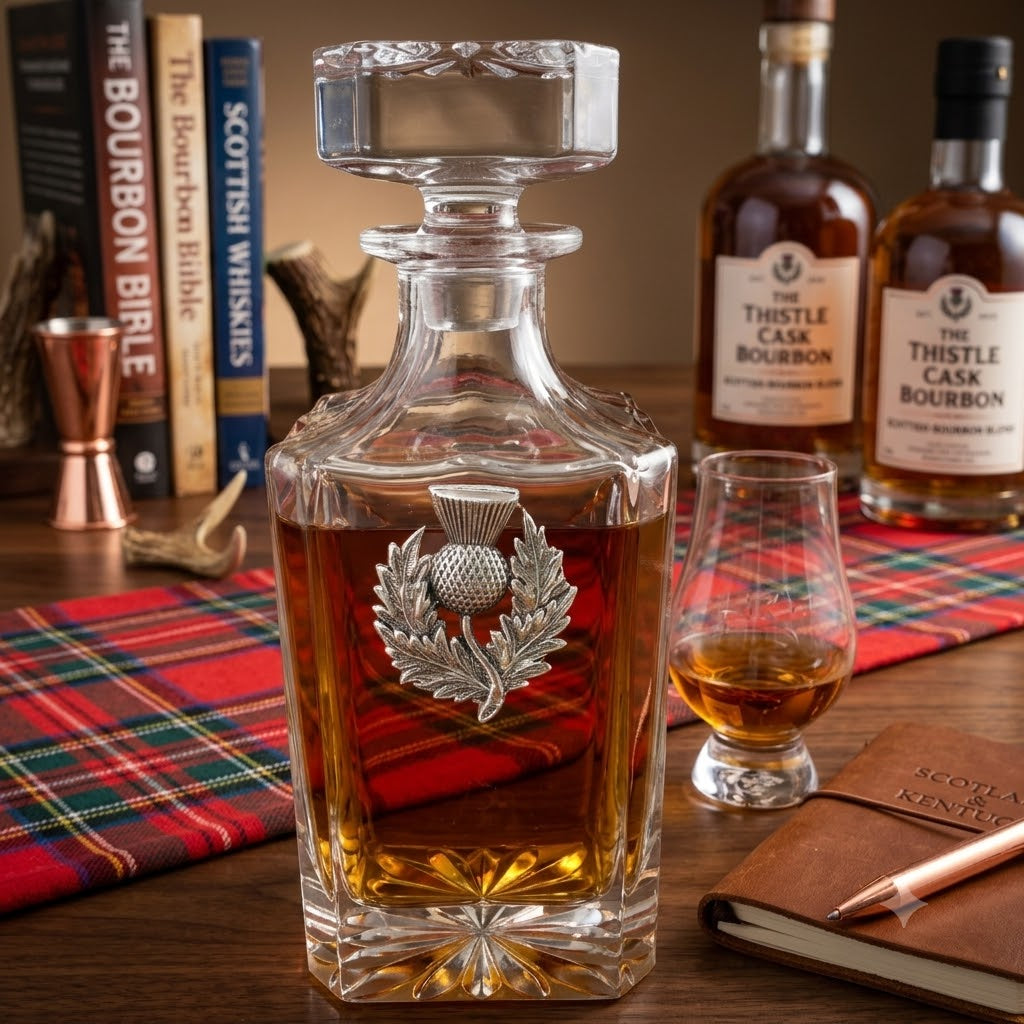 Decanter with Silver Scottish Thistle Gift for Scottish Bourbon lover of Whiskey