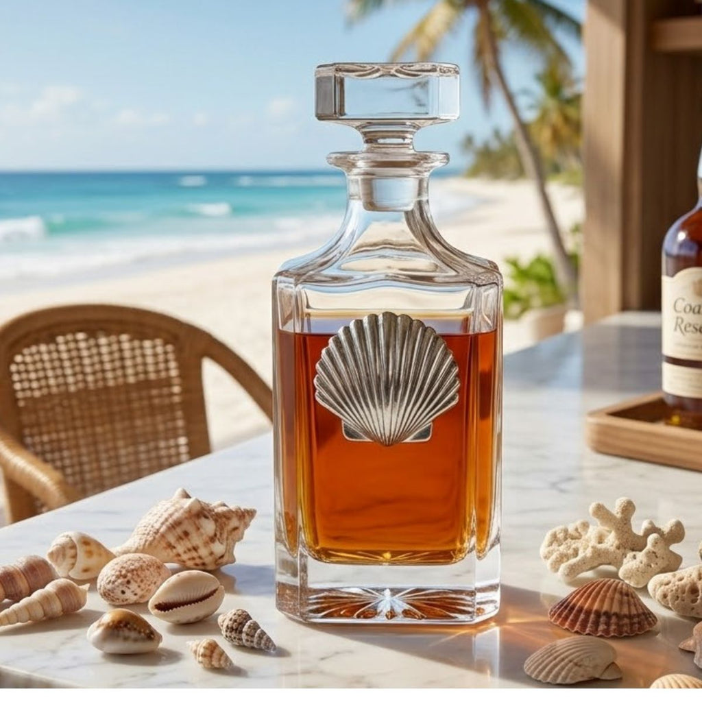 Decanter with Silver Sea Shell Gift for Bourbon lover