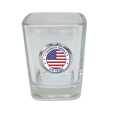 Shot Glass  Celebrate America 250 Anniversary White Medallion