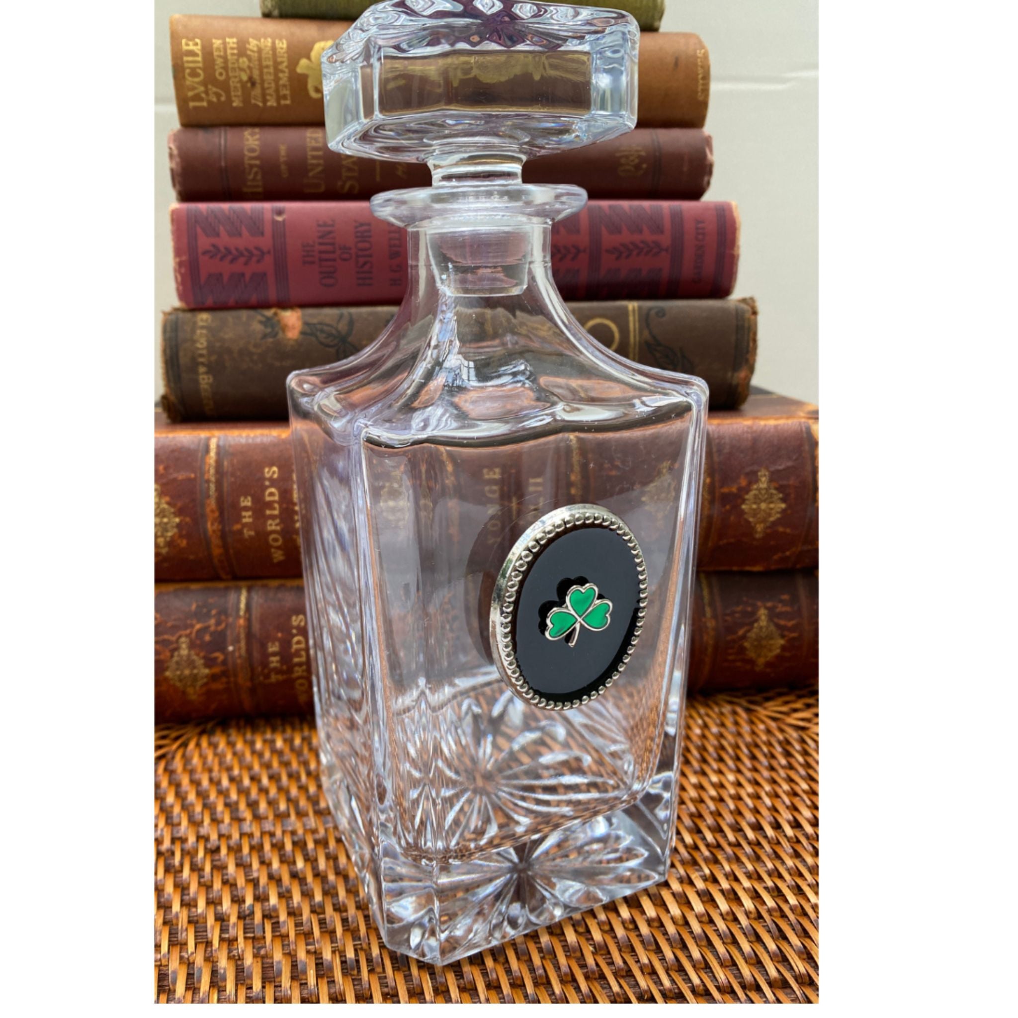 Irish Shamrock Decanter | Gift for Irish Lover | Black Enamel Center