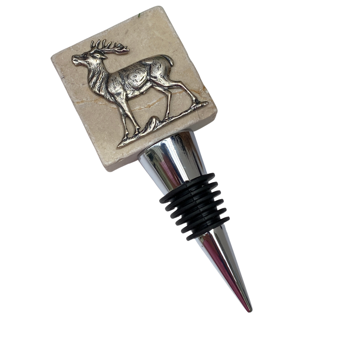 Silver Deer Stag on marble wine bottle stopper | Gift for Deer Hunter