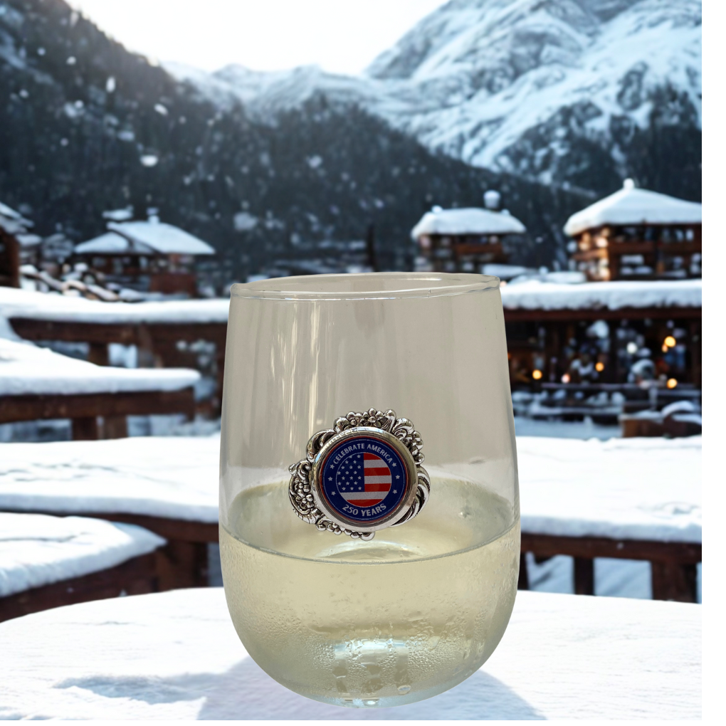 Stemless Wine Glass America 250 in Snowy Ski Resort