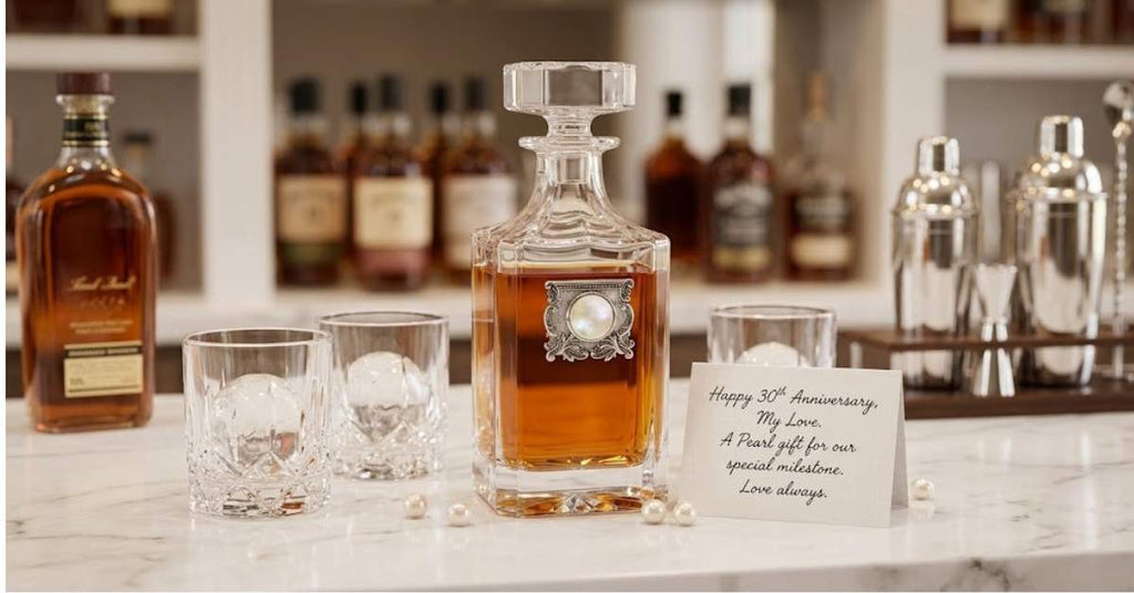 The Classic Legacy decanter with a large vintage inspired medallion is a great birthday gift, anniversary gift, or holiday gift.  Each is handcrafted in our studio.  