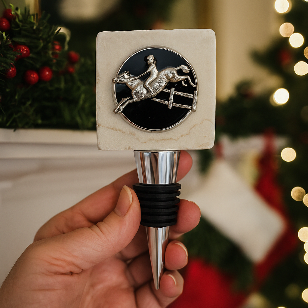 Wine Bottle Stopper with the Hunter Jumper & horse rider.  Perfect gift for the steeplechase rider.