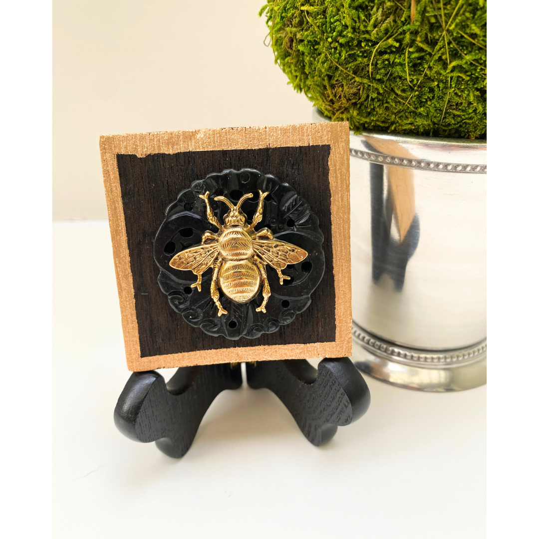 Gold Bee, Wooden Art,  Bourbon Barrel Wood, Carved Jade