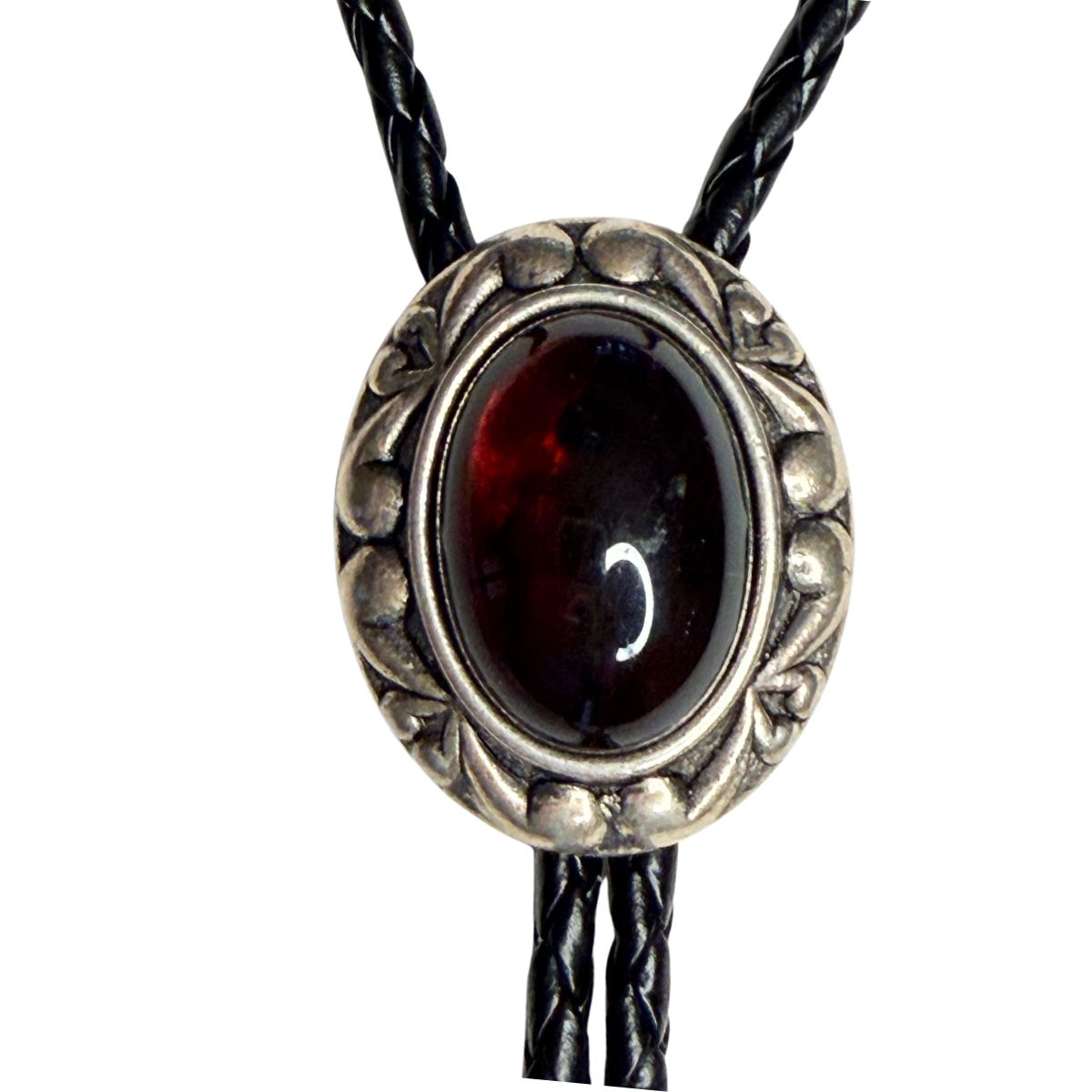 The Classic Legacy Bolo tie with a tortoise stone and silver metal is a great accessory to wear for a Western-themed wedding or event.