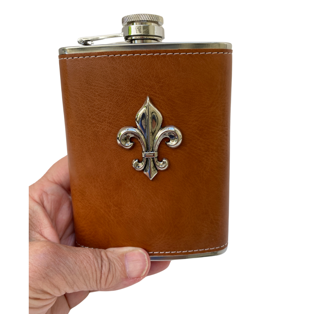 Fleur de Lis Leather Flask