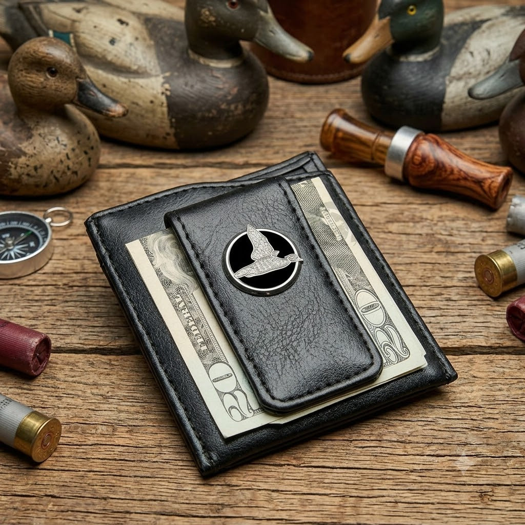 The duck faux leather money clip is a great gift for a duck hunter and duck lover.  