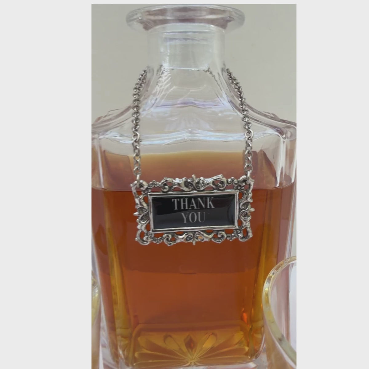 Video showing the Thank you decanter set include a large decanter and two glasses plus the "Thank you" decanter marker.  