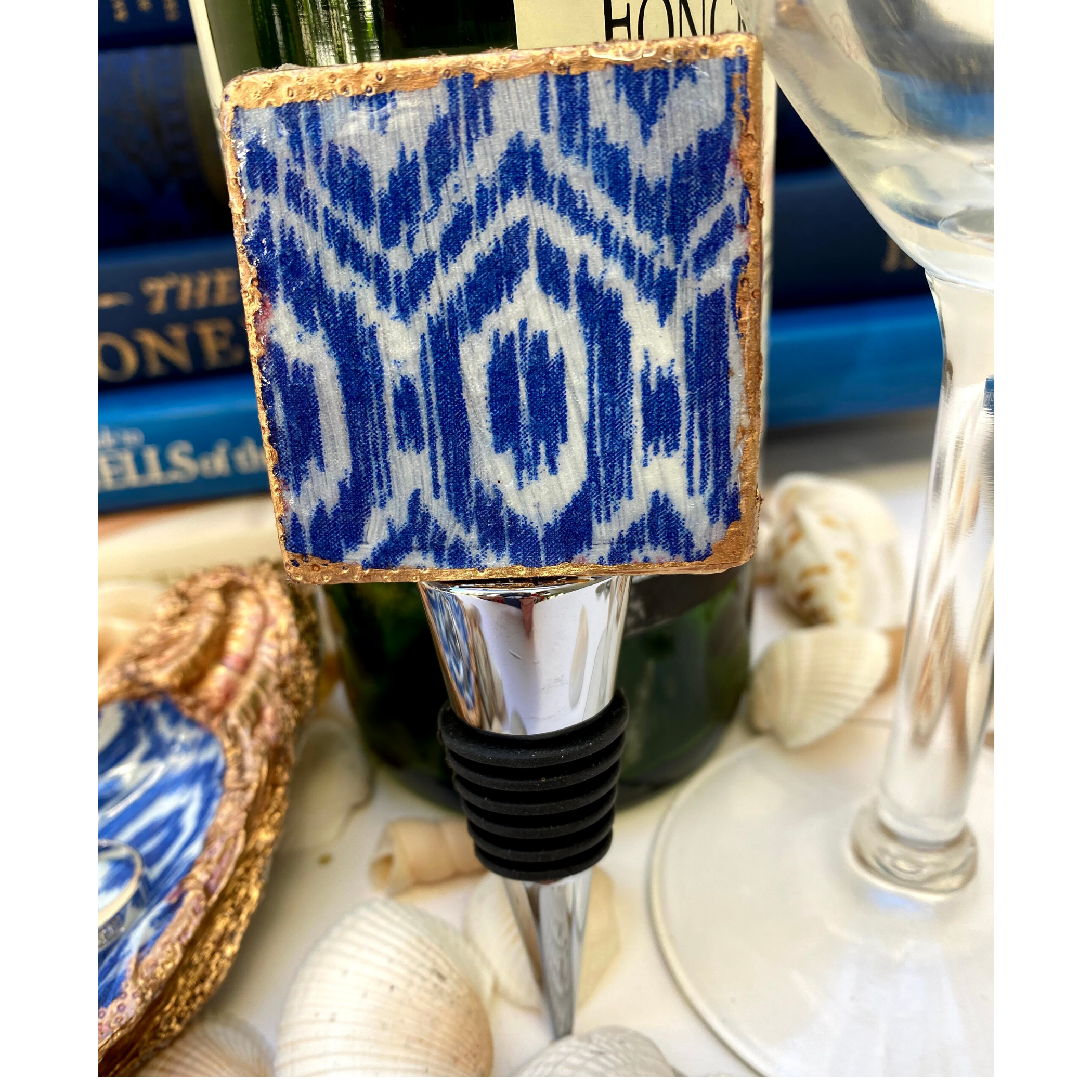 Blue Ikat Marble Bottle Stopper