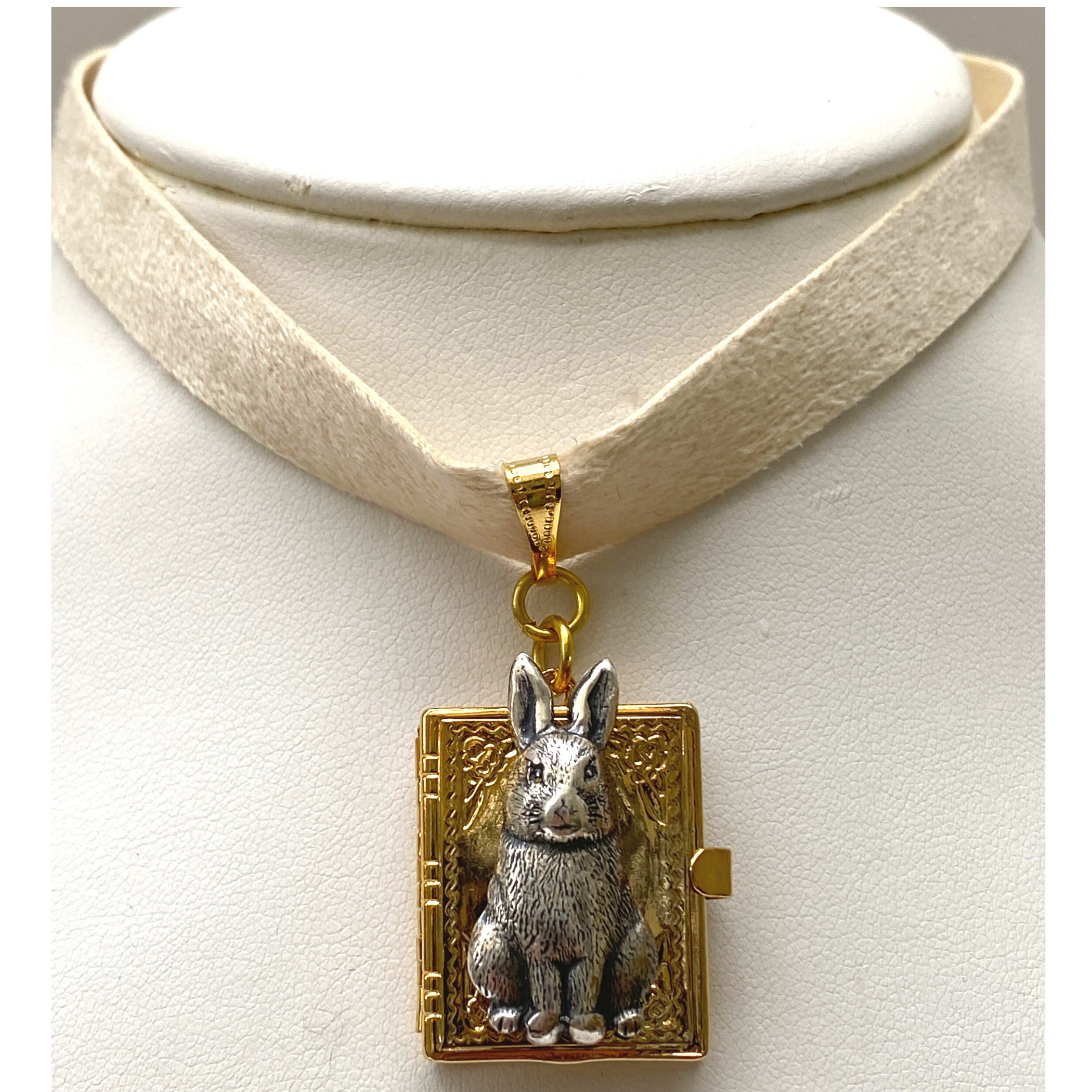 Bunny Gift, Bunny Locket Necklace, Gold Locket, Silver Bunny