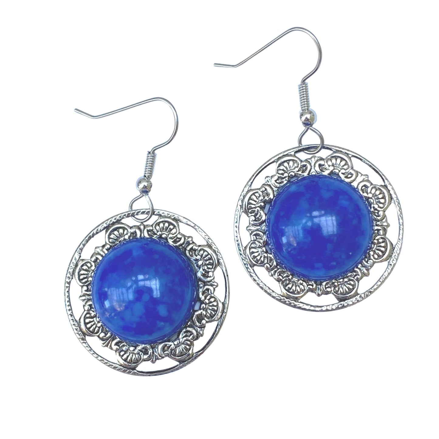Earrings Silver Lace | Faux Blue Lapis Cabochon