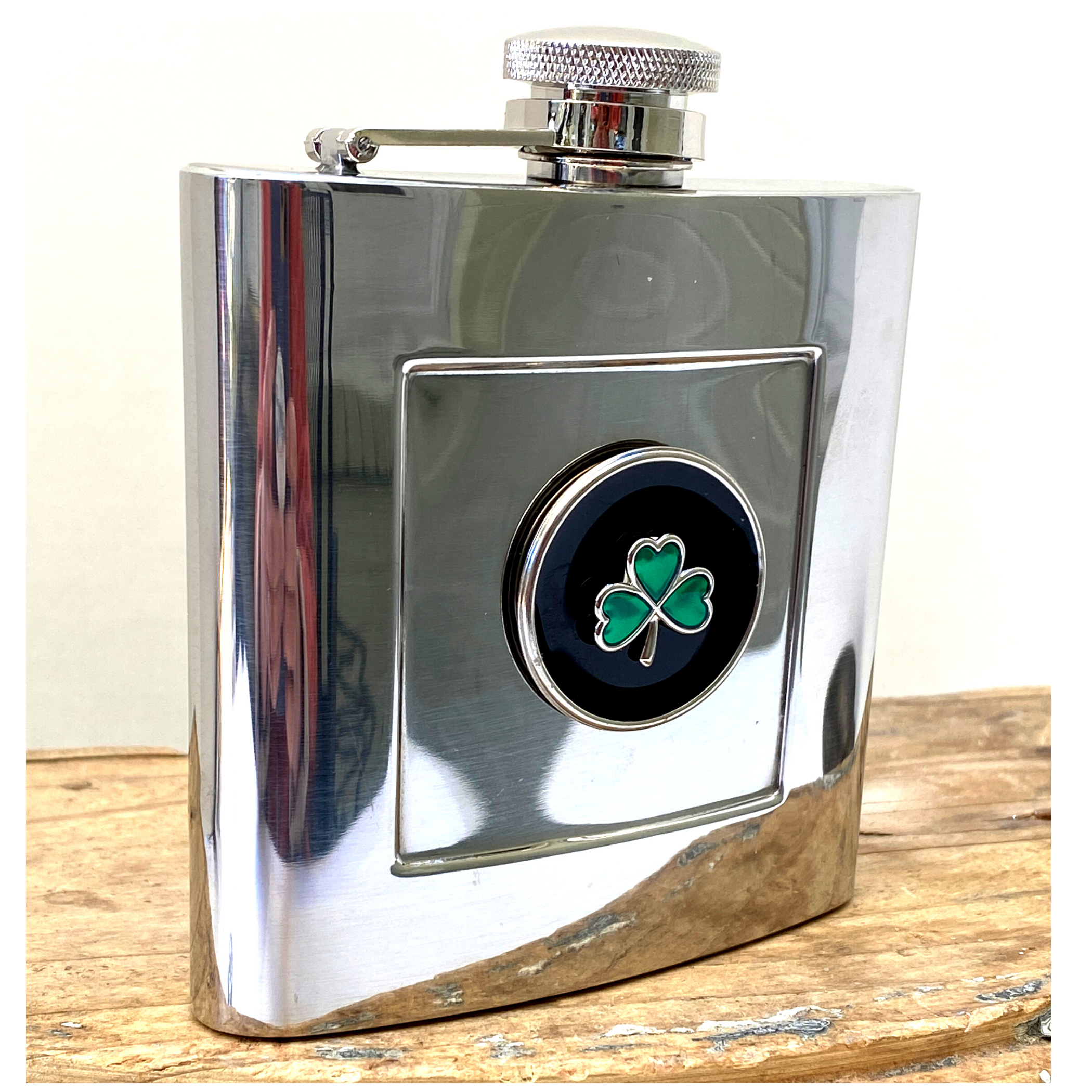 Flask, Stainless Steel, Irish Shamrock