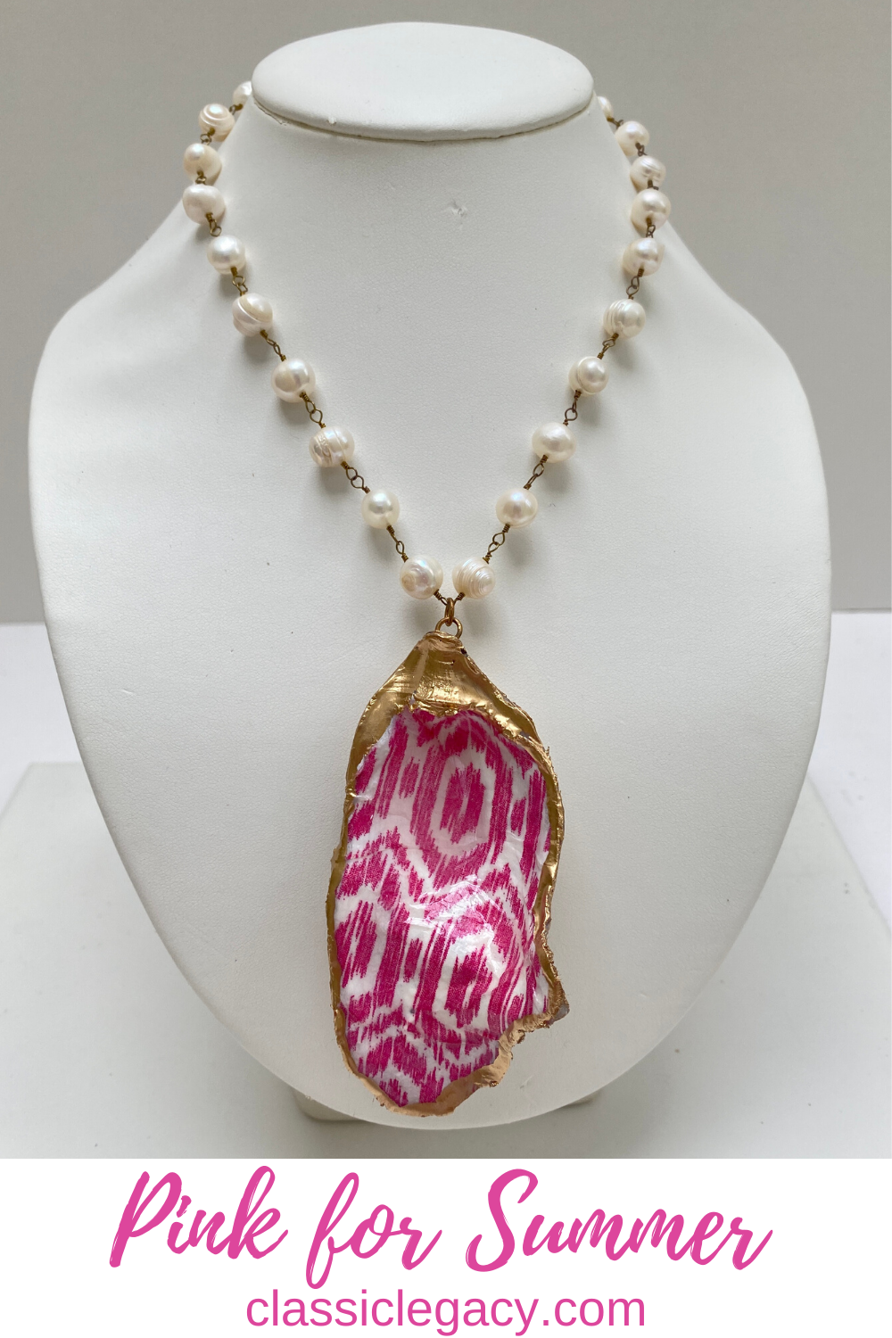Oyster Shell Necklace, Pink ikat