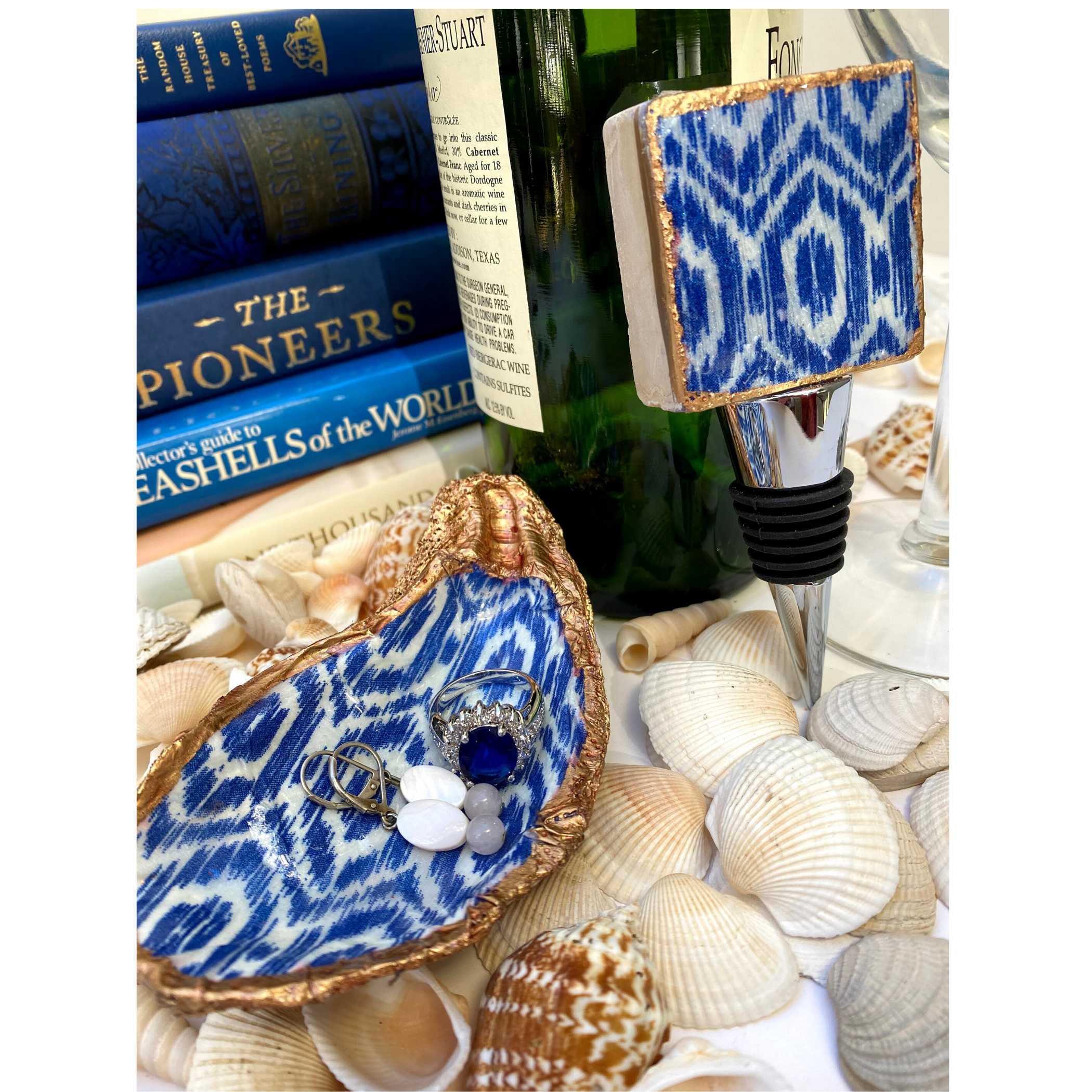 Blue Ikat Marble Bottle Stopper