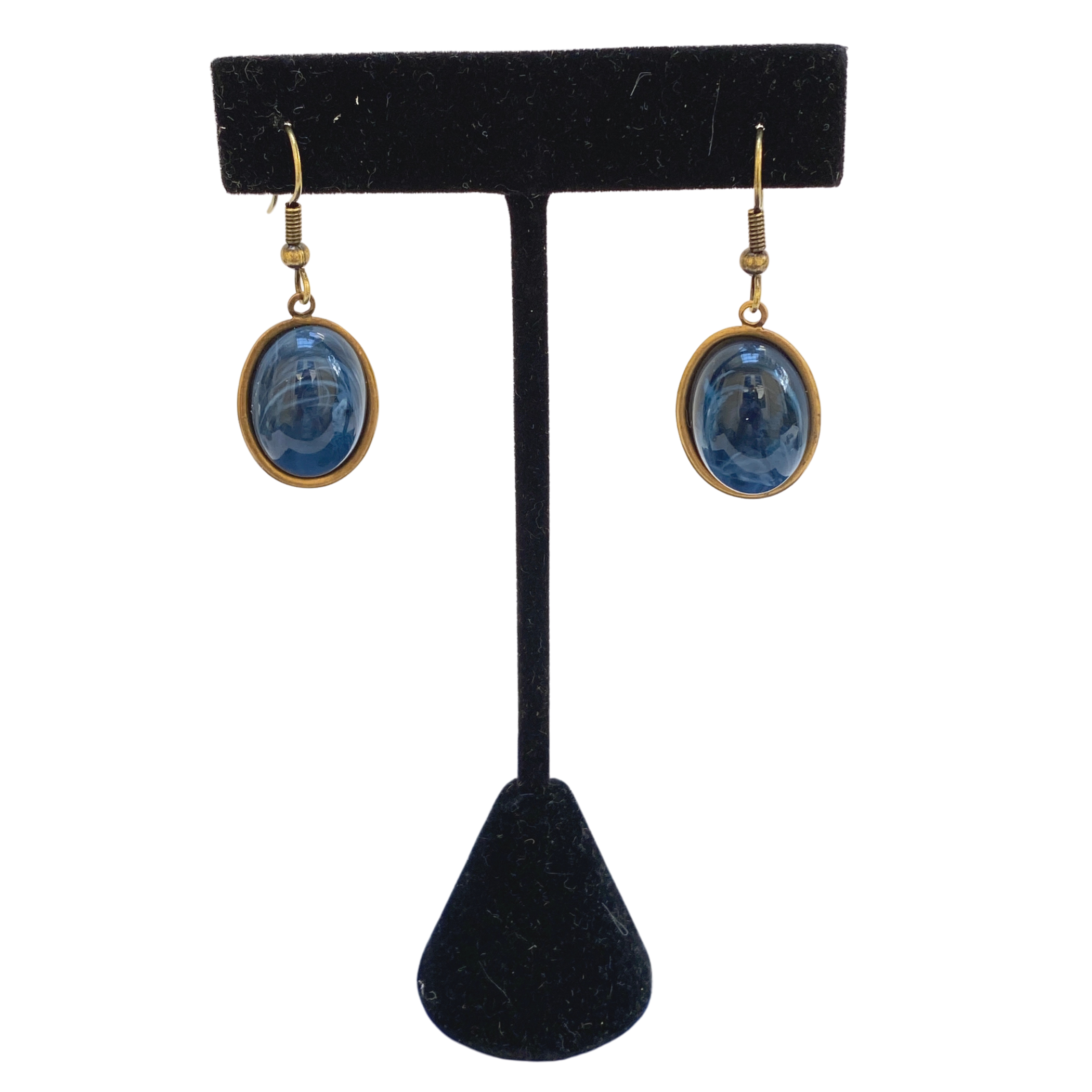 Earrings,  Faux Blue Lapis,  Antique Gold Setting, Handmade in USA