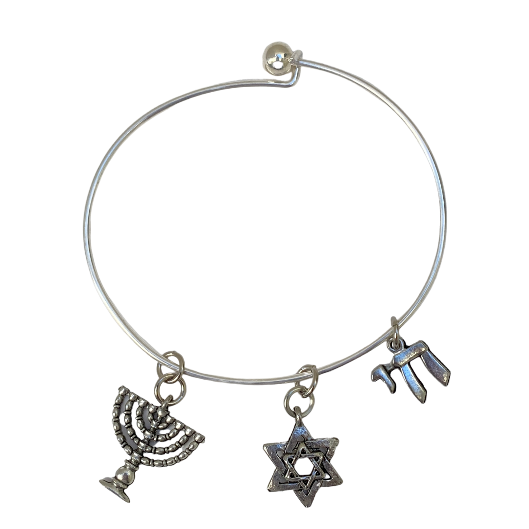 Hoop Bracelet Menorah, Star of David, & Chai Charms