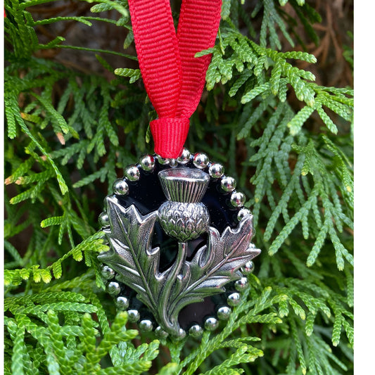 Scottish Thistle Christmas Ornament Silver and Black Enamel