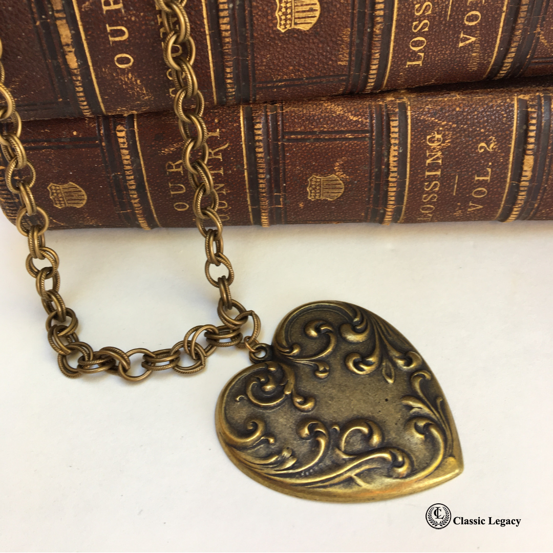 Heart Necklace,  Vintage Antique Gold