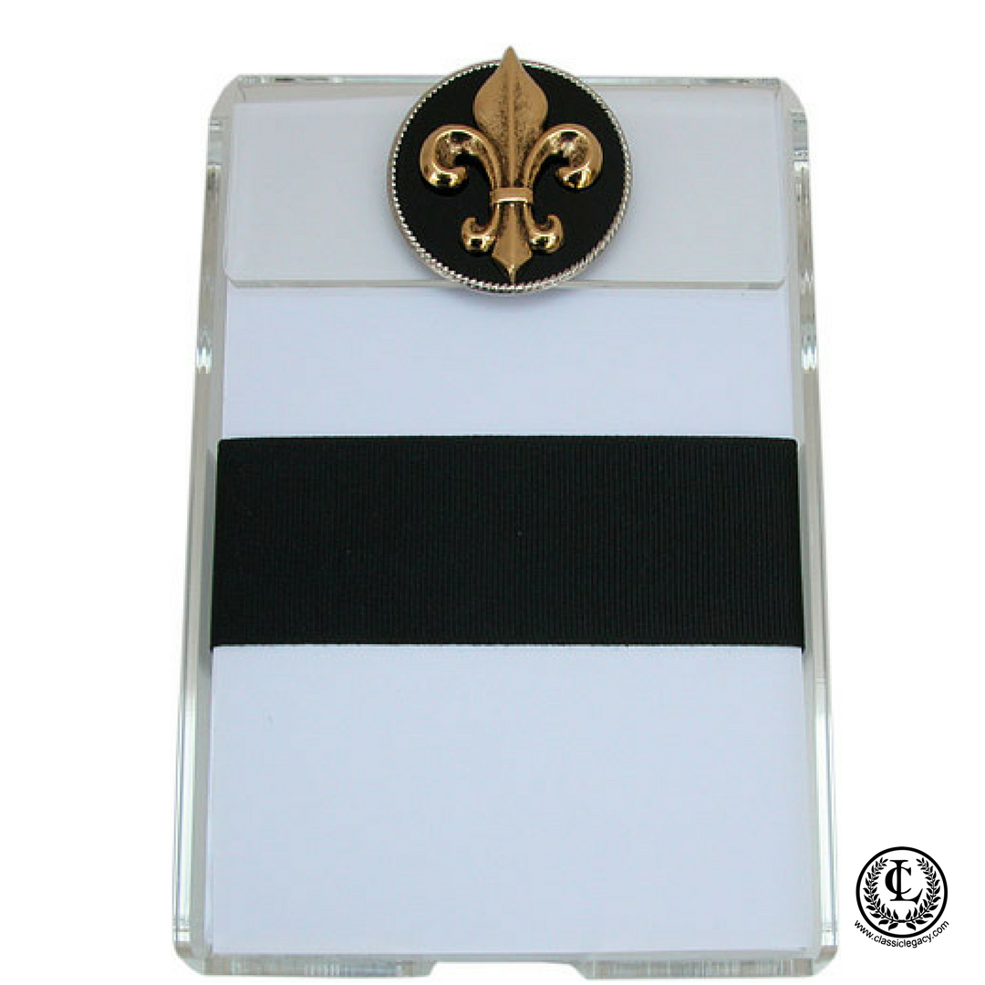 Notepad,  Gold Fleur de Lis and Black enamel