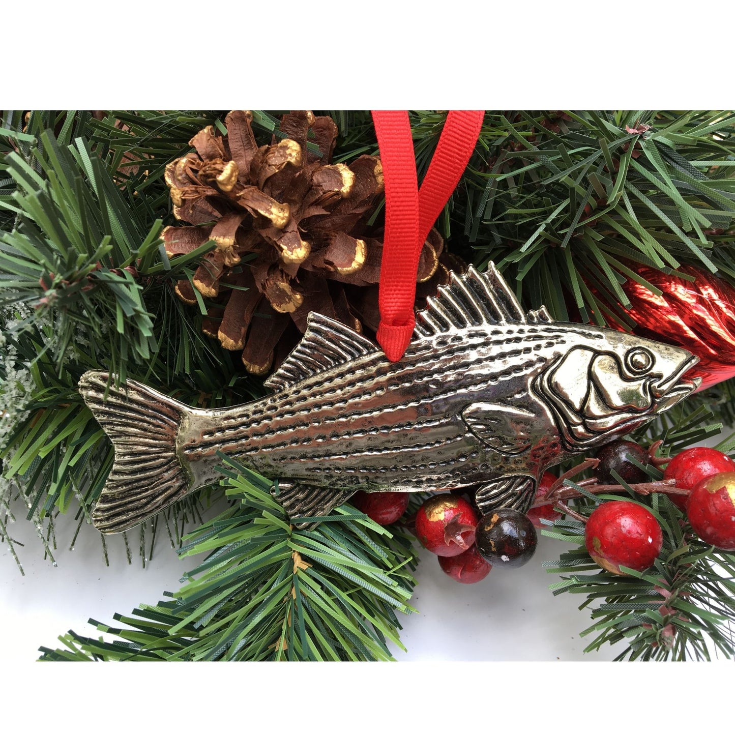 Silver Fish Christmas Ornament, Handmade, Fisherman Christmas Gift