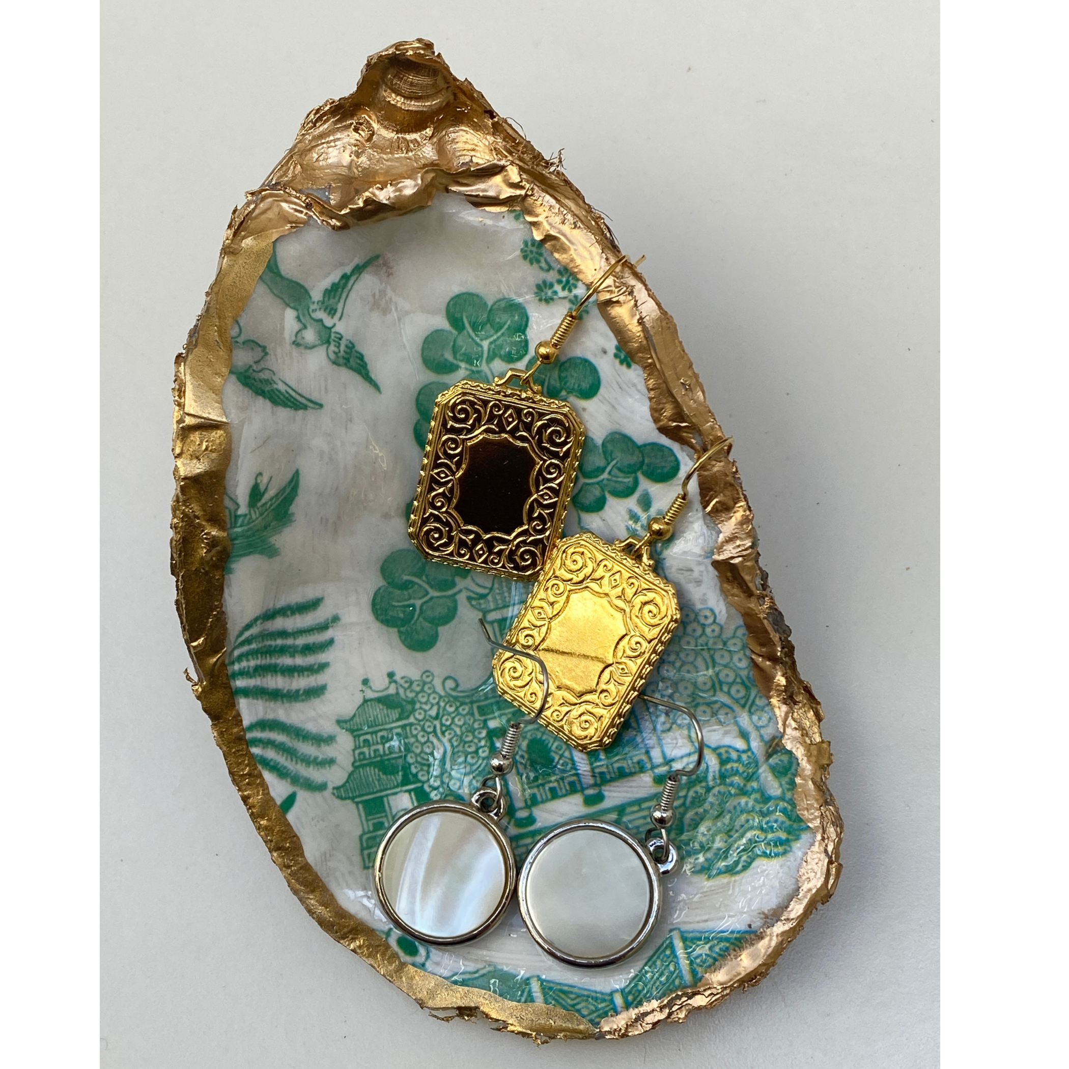 Oyster Shell Art, Green Chinoiserie, Chinese House Art