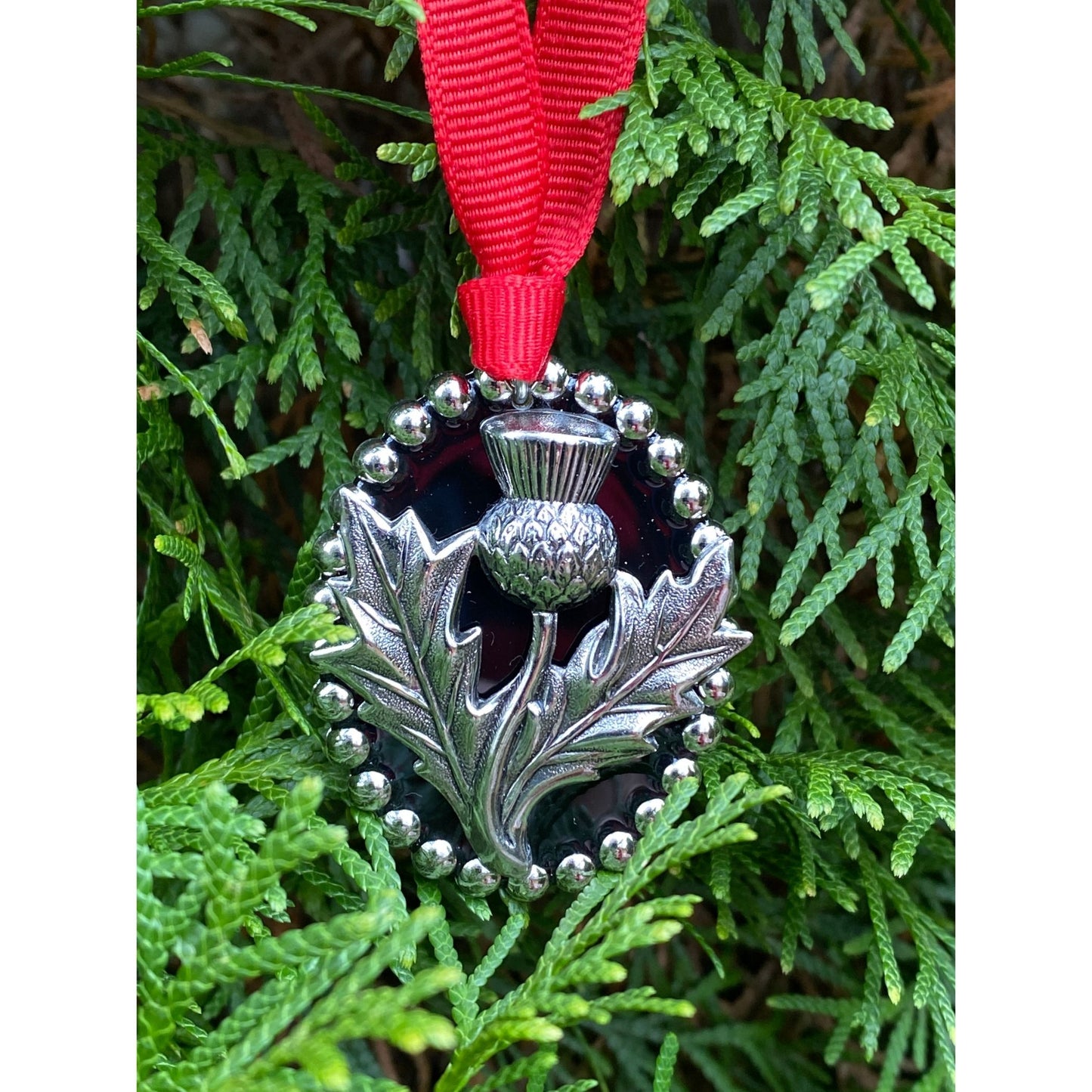 Scottish Thistle Christmas Ornament Silver and Black Enamel | Robert Burns Night Gift