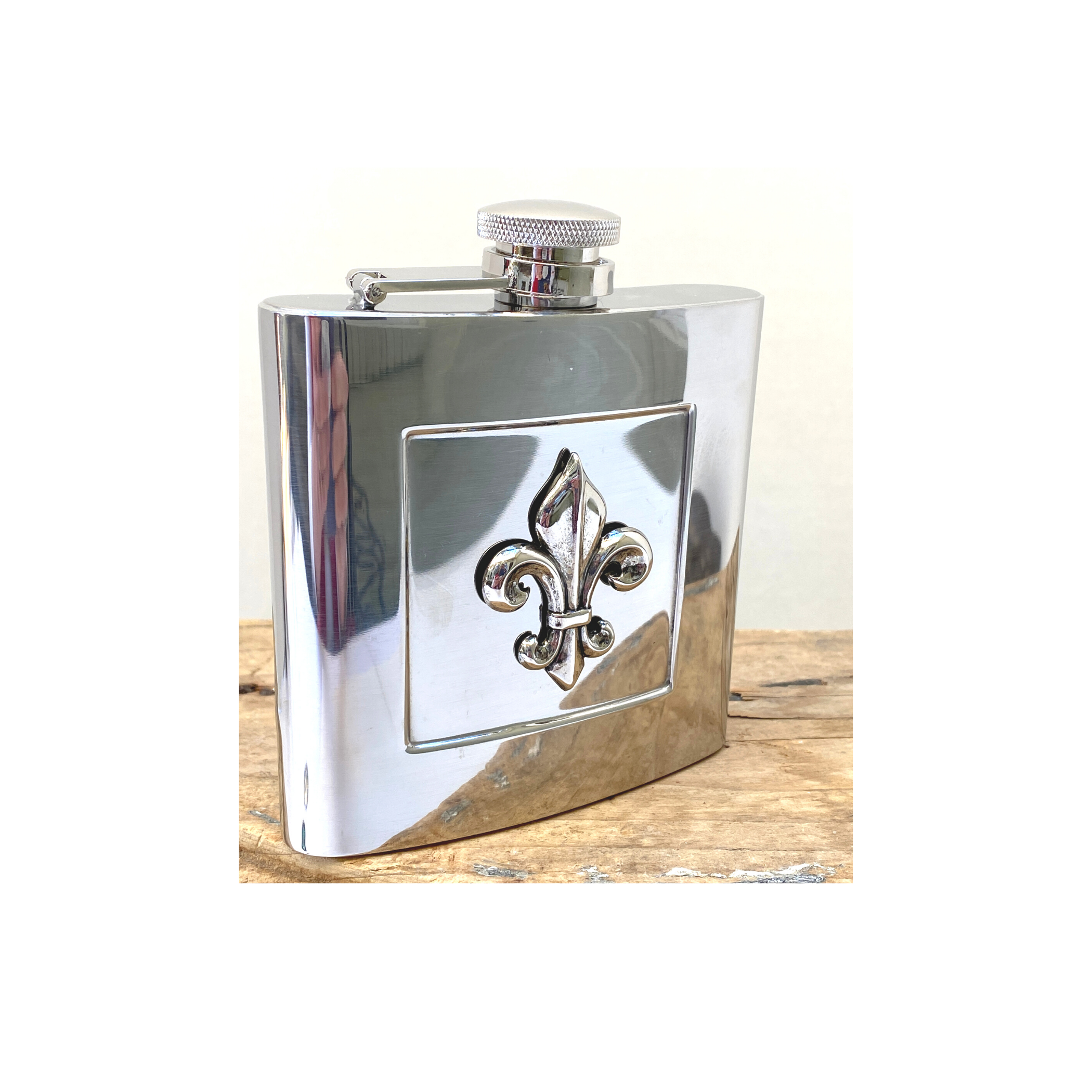 Flask, Stainless Steel,  Silver Fleur de Lis