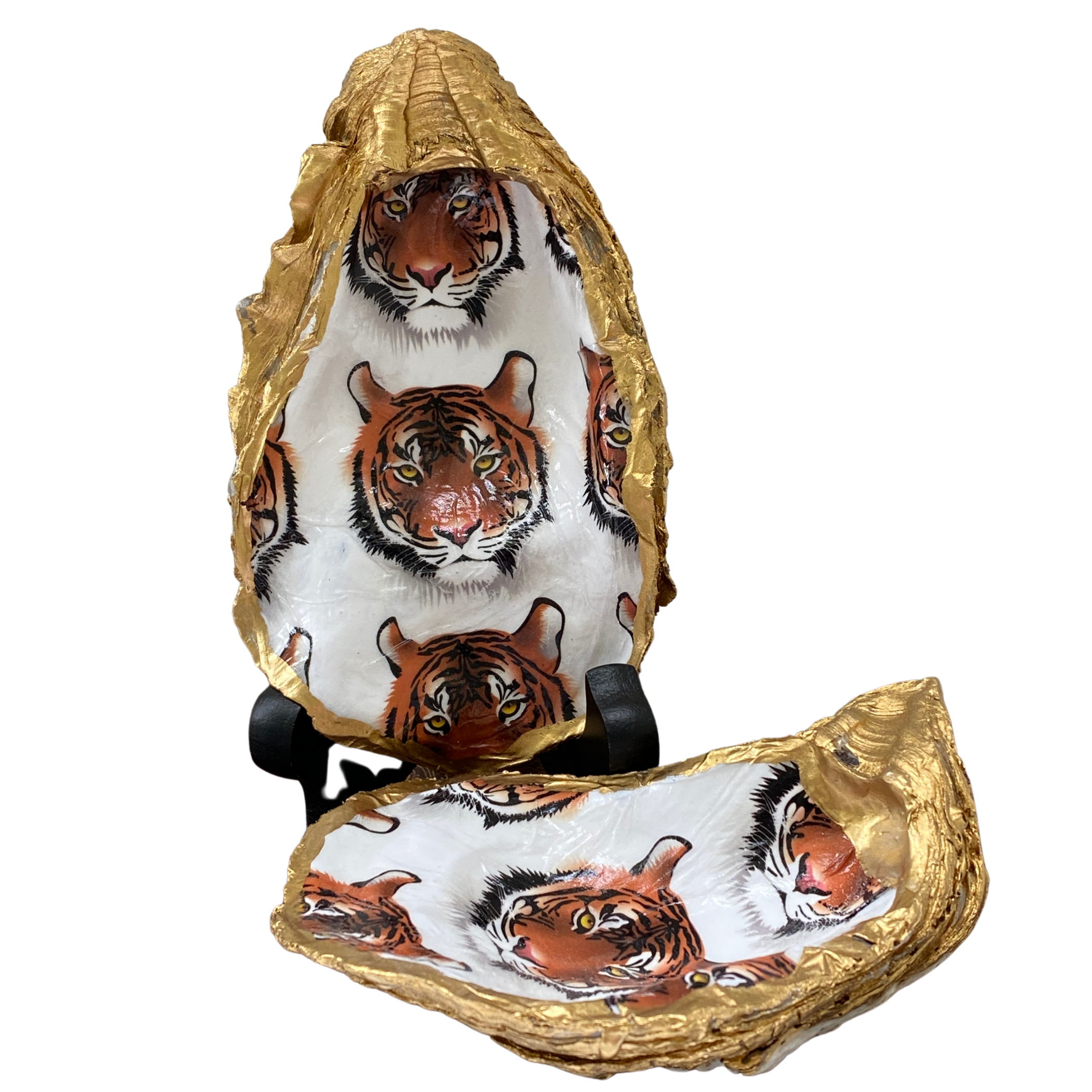 Tiger Face Oyster Shell Art | Tiger Home Decor | Tiger Football Fan Gift