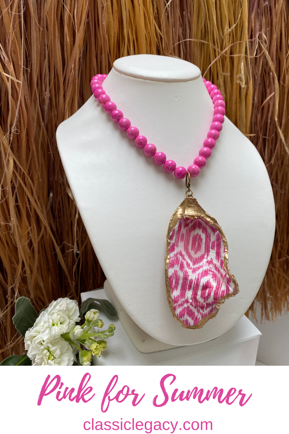 Shell Necklace, Pink beads