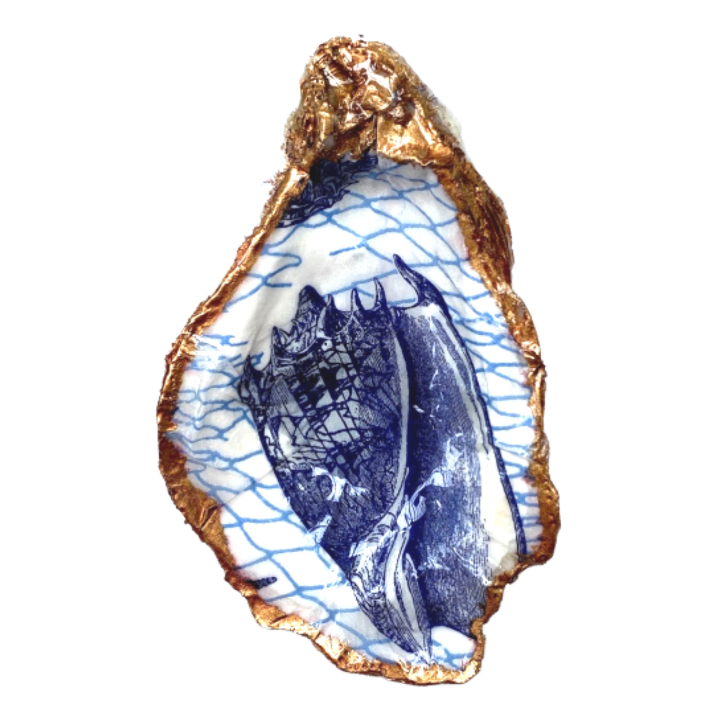 Oyster Shell Art,  Sea Shell Art, Blue and White, Hostess Gift