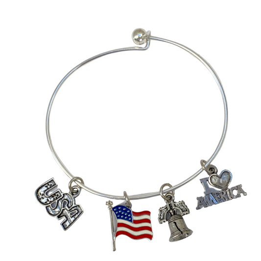 Bracelet,  USA theme, Expandable Hoop, Charms