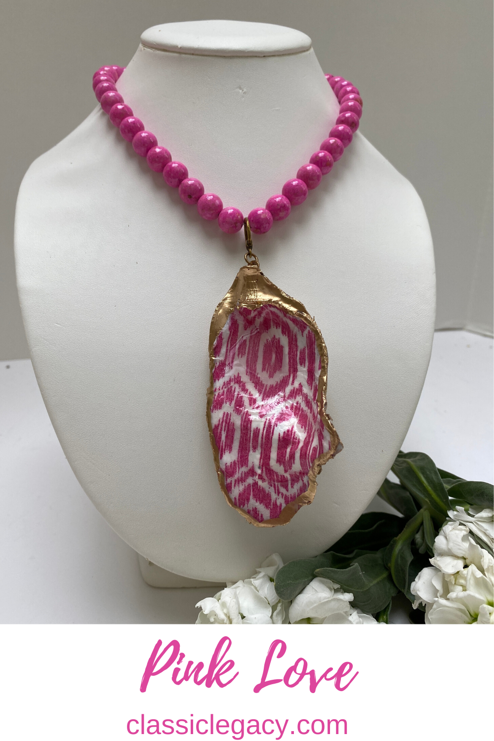 Shell Necklace, Pink beads