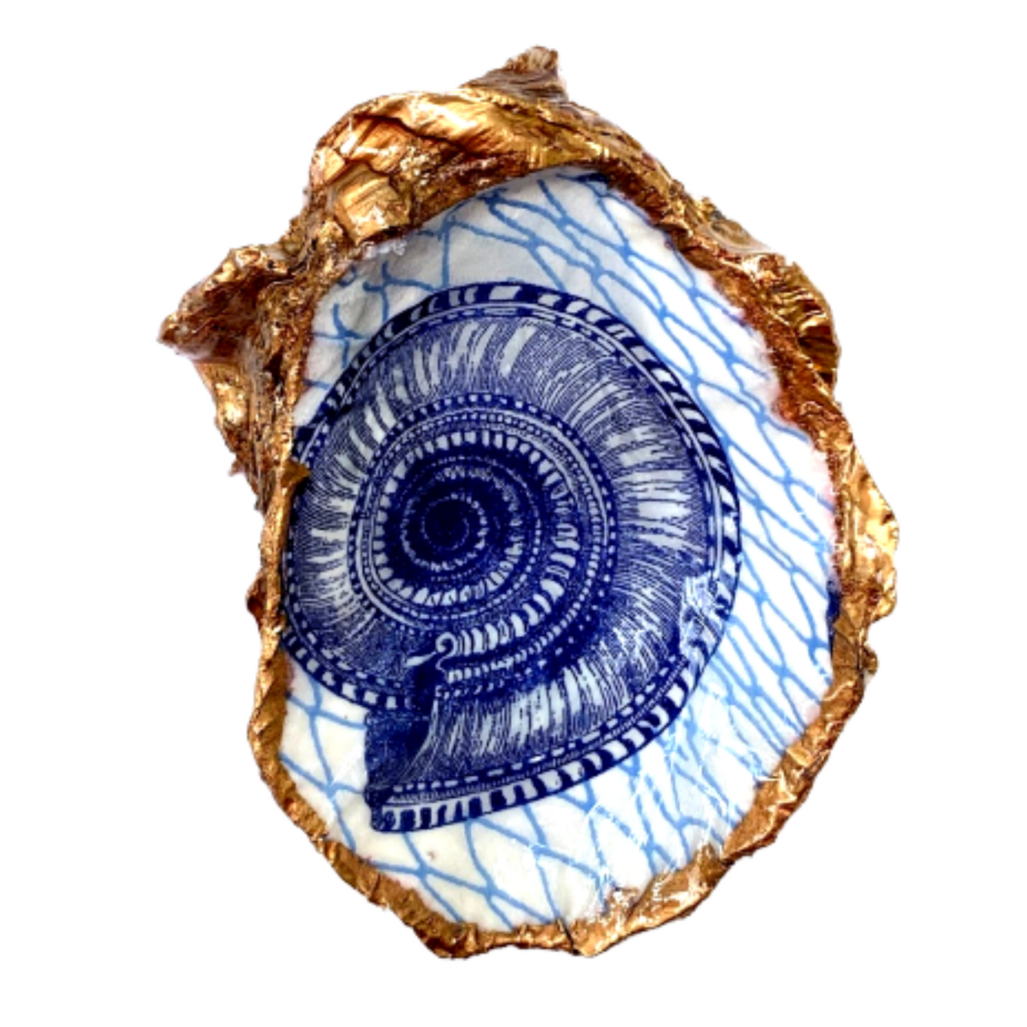 Nautical Art Blue Chinoiserie Ring Dish | Oyster Shell Art
