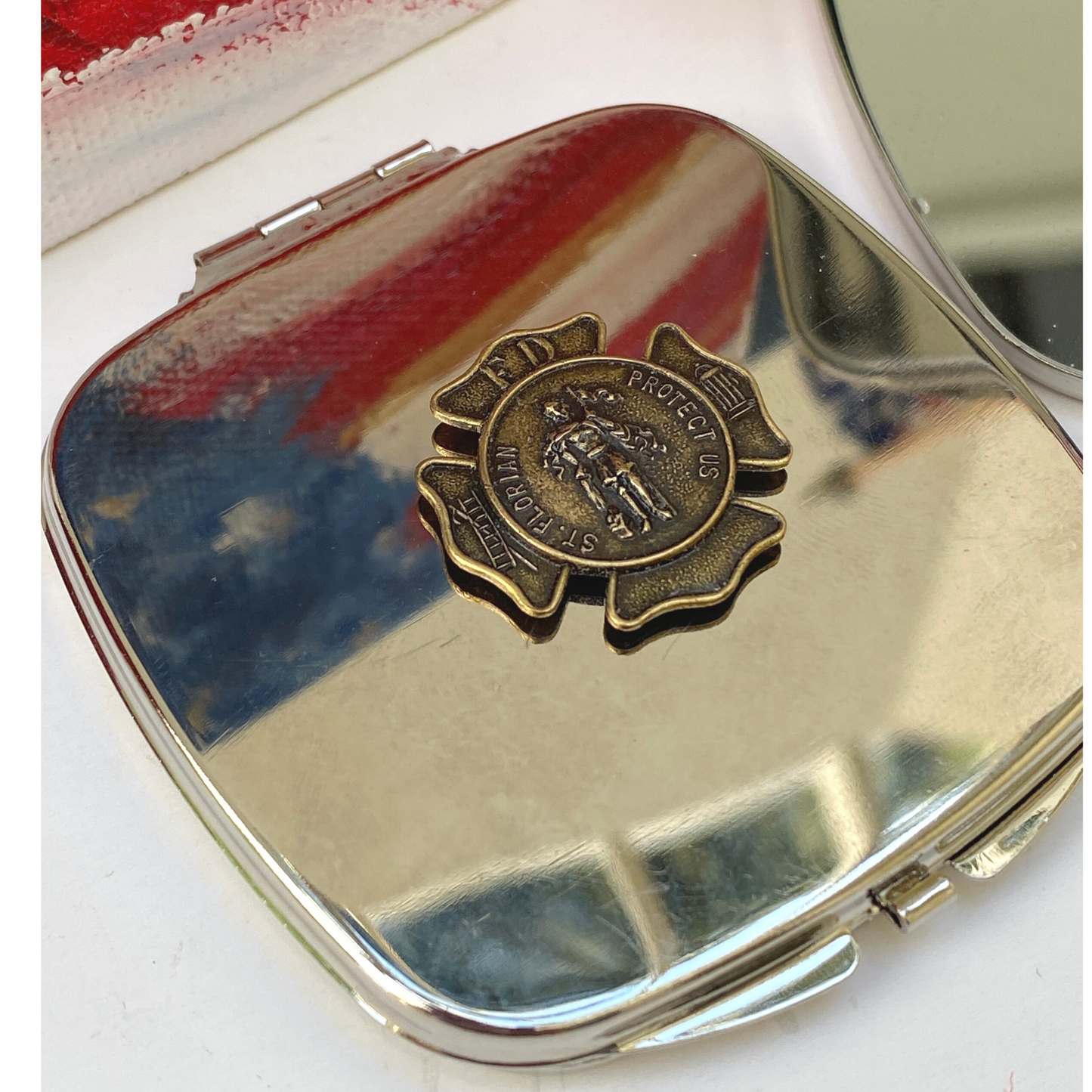 Firefighter Purse Mirror, Gift for Her, Saint Florian Medallion