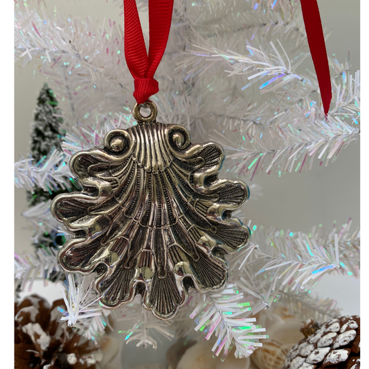 Fancy Silver Seashell Christmas Ornament