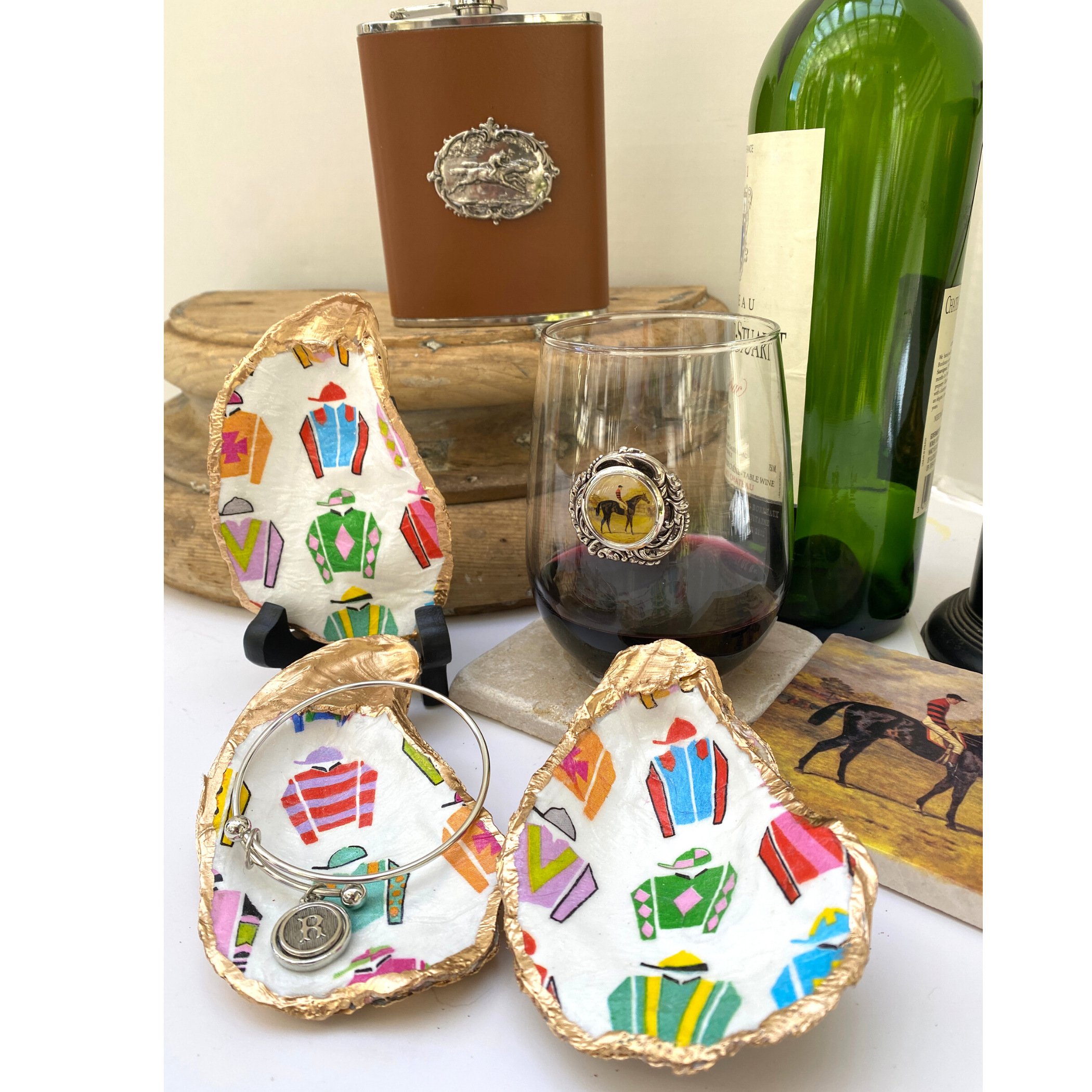 Oyster Shell Art, Racehorse Jockey Silks, Handmade Gift