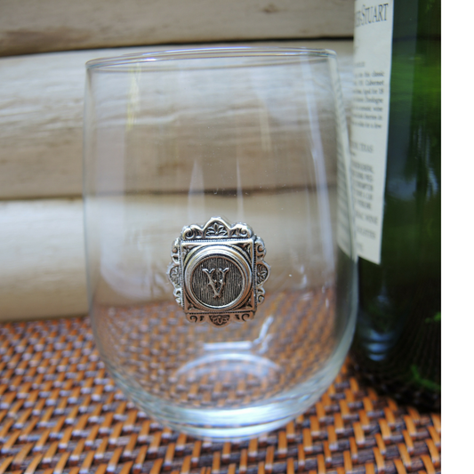 Stemless wine glass with the initial of your choice.