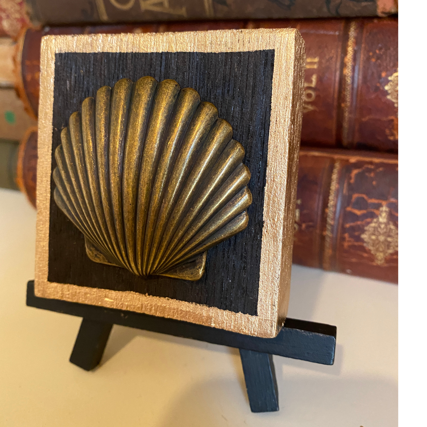 Seashell, Bourbon Barrel Wooden Art, Handcrafted Home Decor