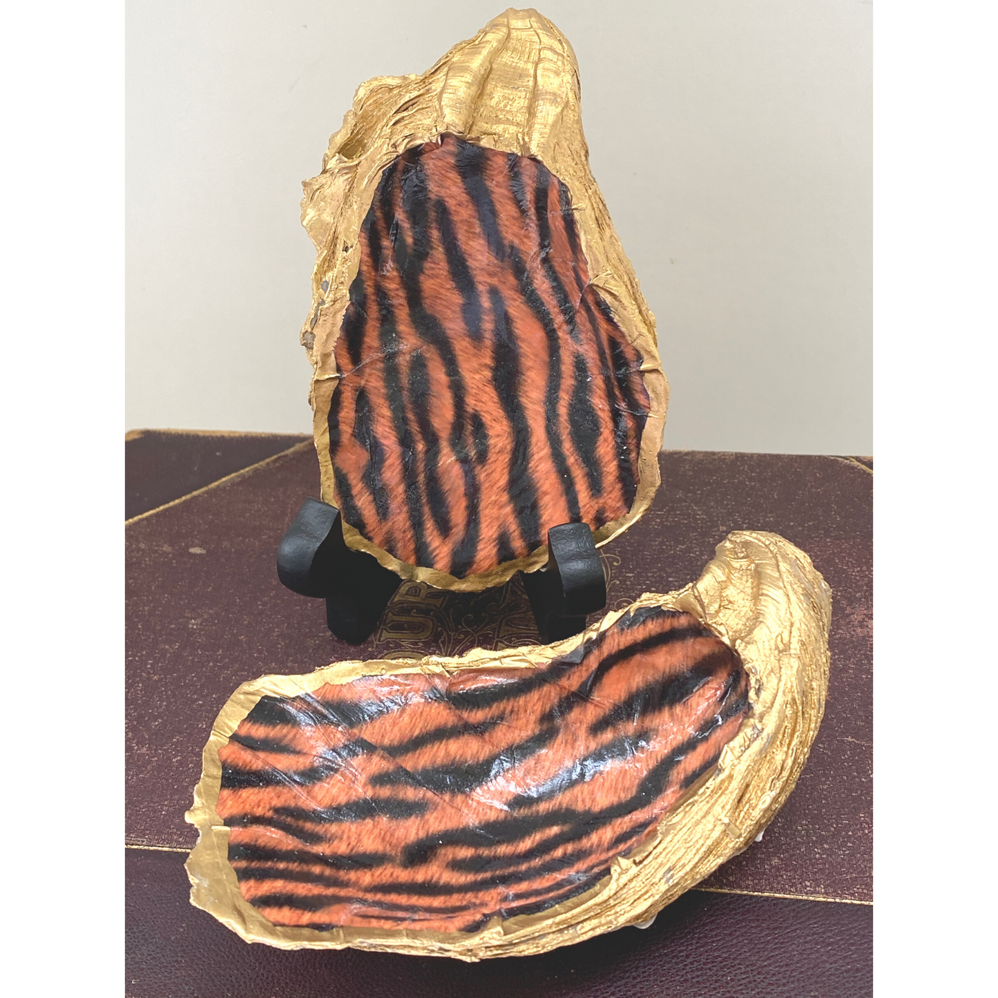 Tiger Stripes, Oyster Shell Art, Handmade