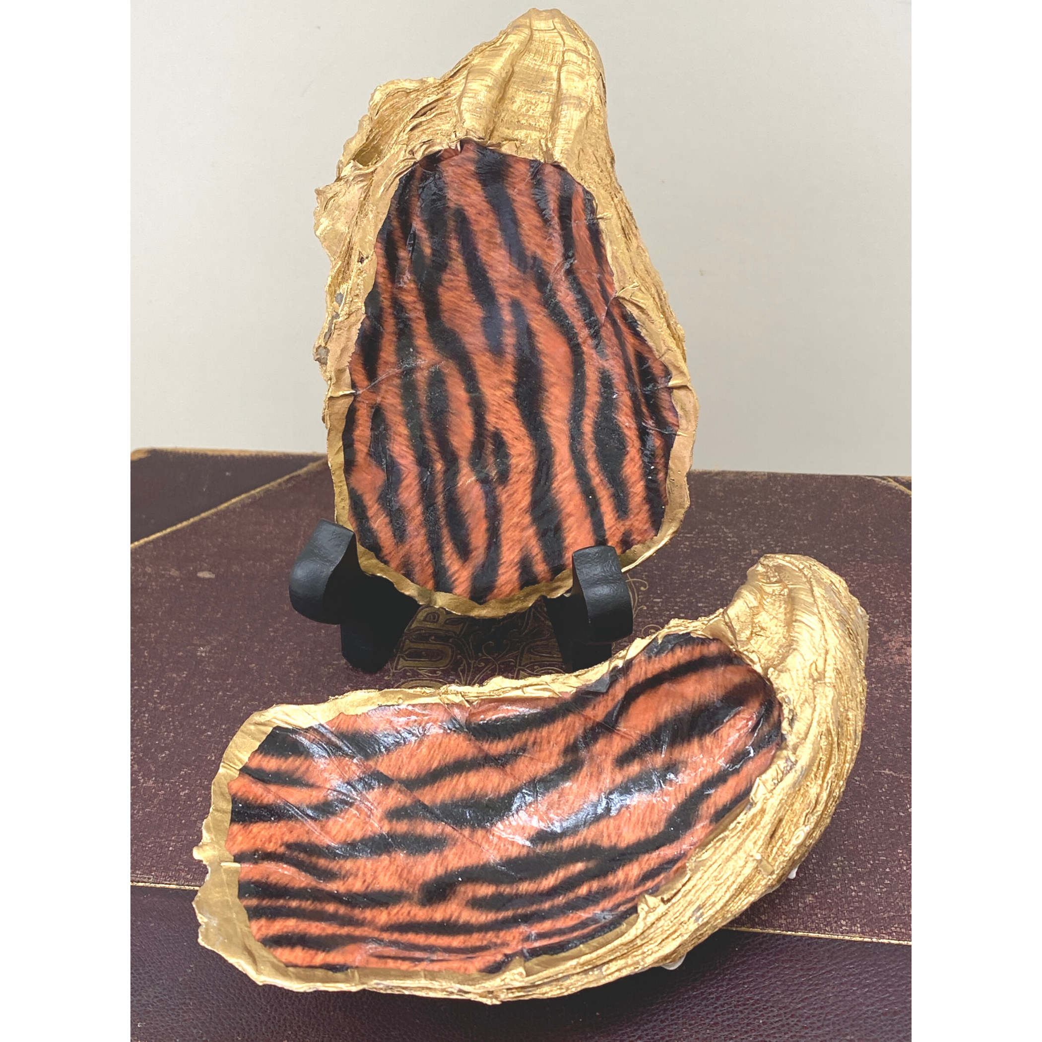 Tiger Stripes Oyster Shell Art | Tiger Home Decor | Gift for Her