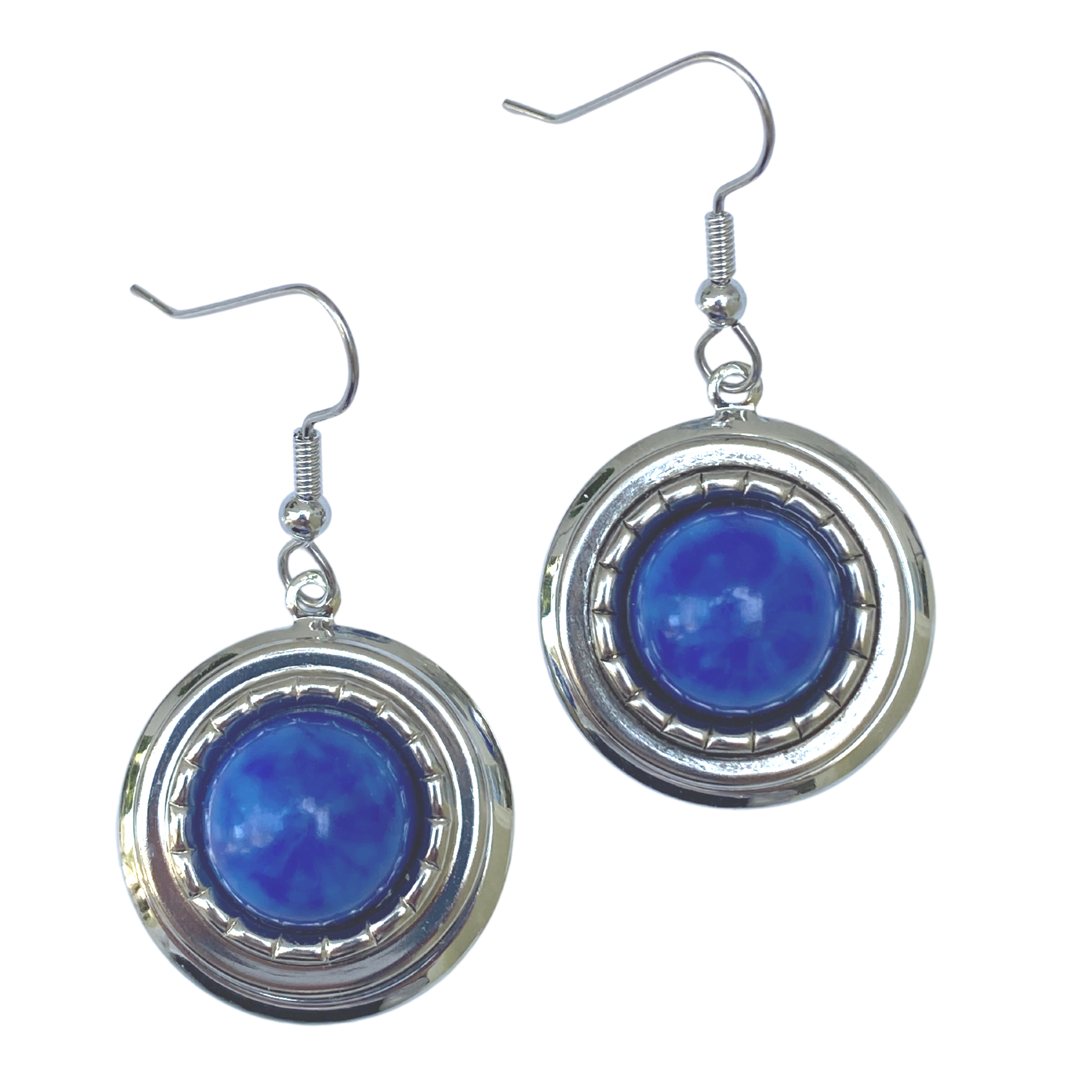 Earring Round Silver | Faux Lapis Blue Cabochon