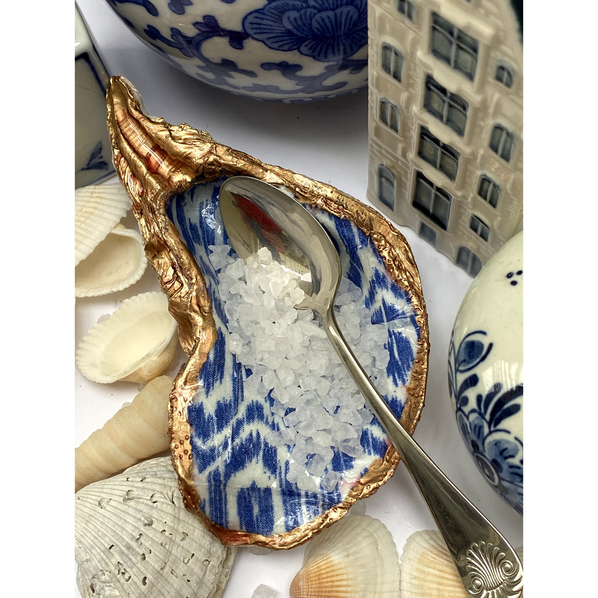 Oyster Shell Art, Blue Ikat