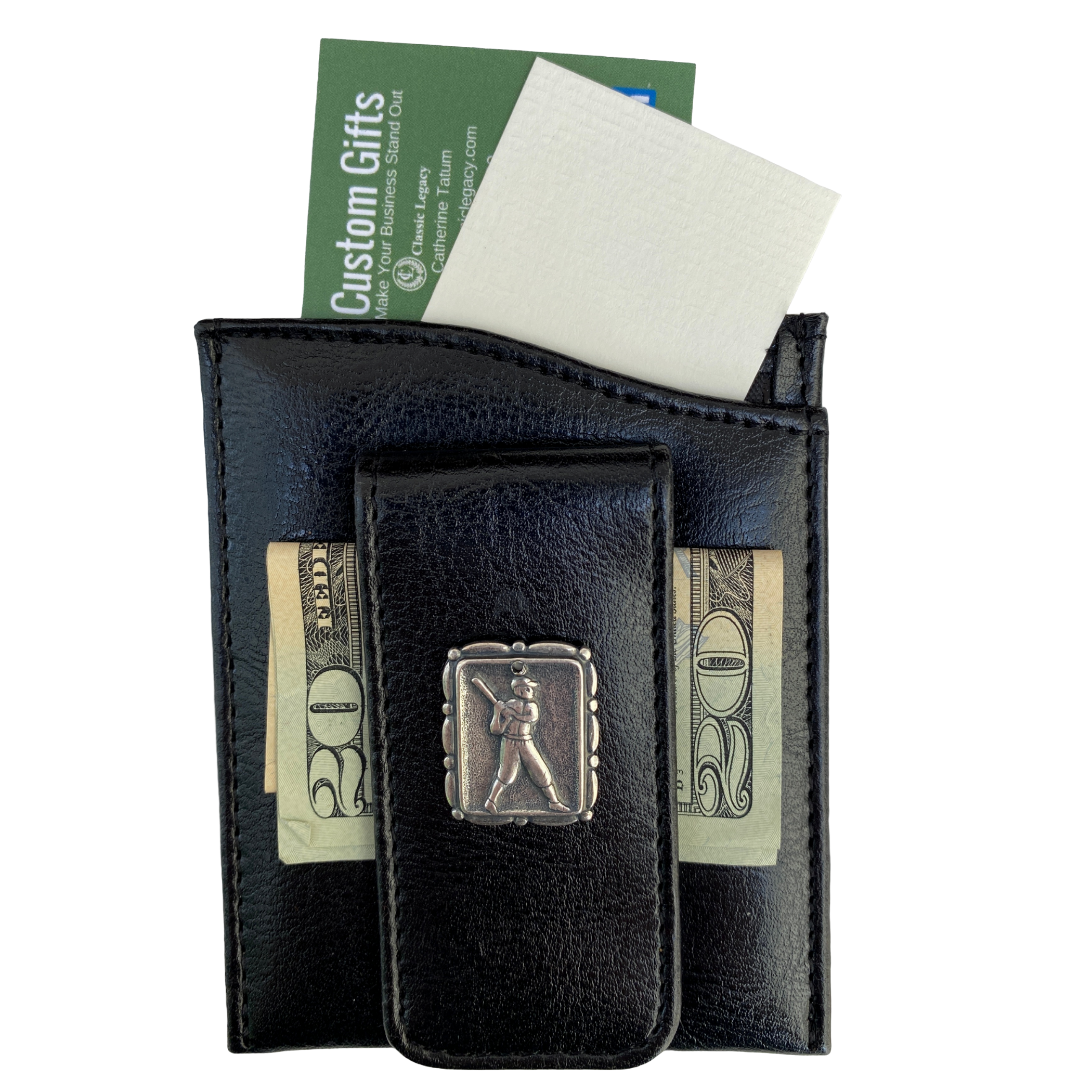 Money Clip, Baseball Player, Black Faux Leather