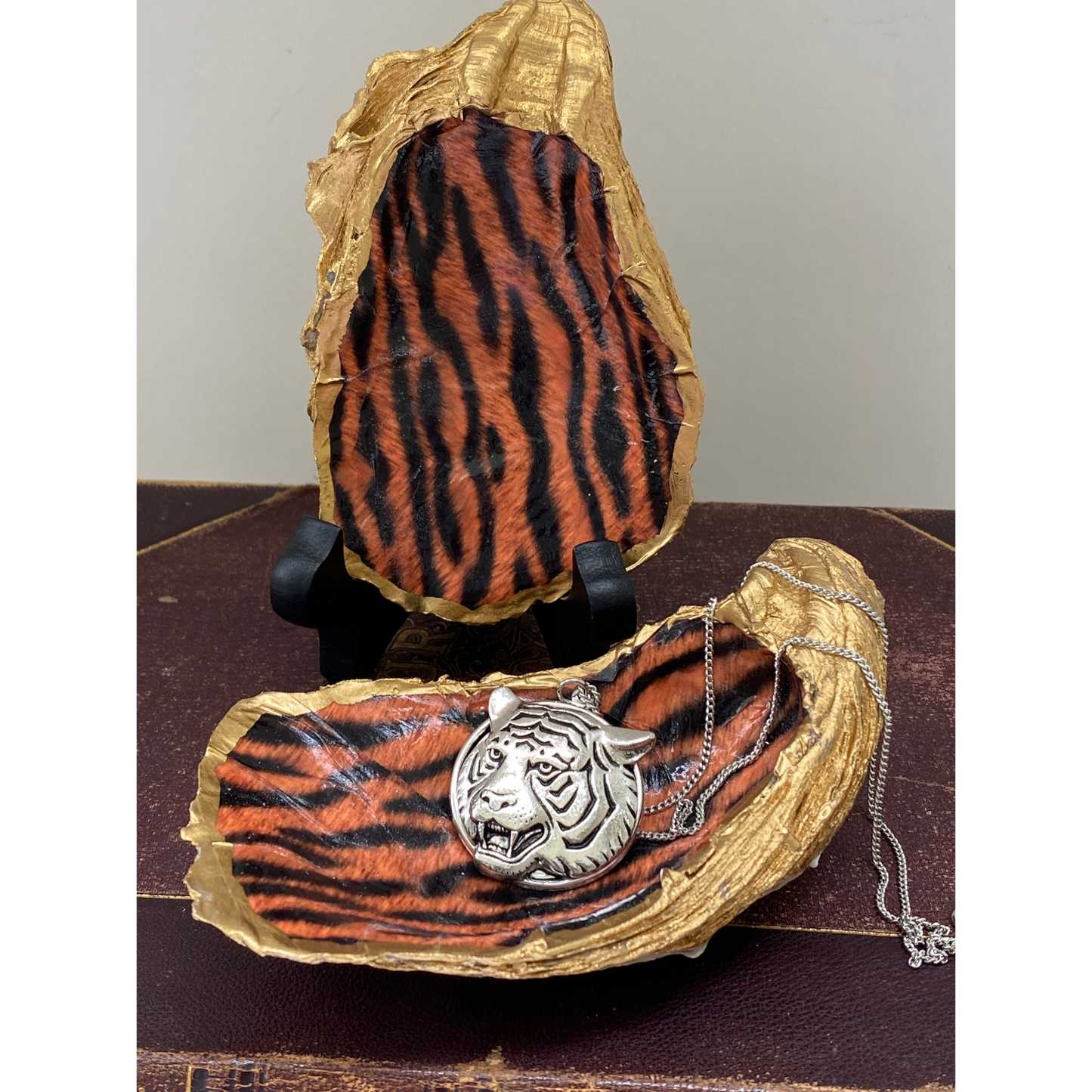 Tiger Stripes, Oyster Shell Art, Handmade